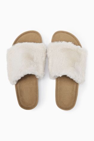 Cream Faux Fur Slider Slippers